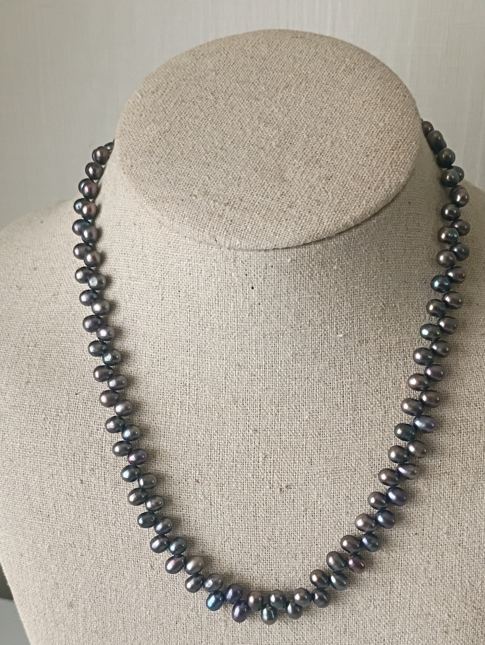Vintage Black Peacock Pearl Necklace Zig Zag Technique 925 Clasp Gorgeous